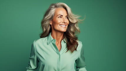 Beautiful mature woman on an green background