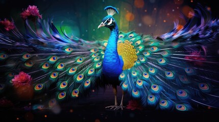 A peacock with feathers spread, watercolor, gradient, vibrant colors. AI Generative