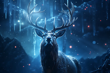 Obraz na płótnie Canvas deer in the night, christmas background, 