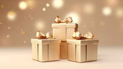 Christmas gold colored present gift boxes