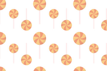 Seamless patterns of orange candies and lollipops