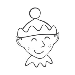 Elf or gnome. Christmas outline illustration, icon, coloring page or line art