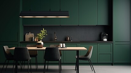 Dark green kitchen. Minimalism.
