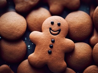 homemade Christmas cookies gingerbread man food background Tasty gingerbread cookies and Christmas decor on wooden background