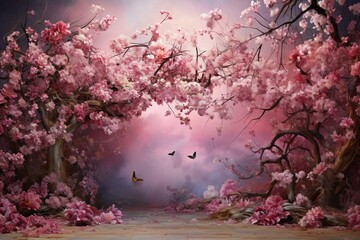 Stunning imaginary blossom, exquisite and vibrant seasonal compilation. Digitally crafted backdrop. Generative AI