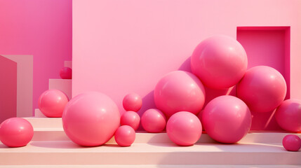 A pink wall filled with an array of different circles