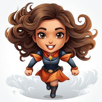 Cute Superhero Girl Flying , Cartoon Illustration For Tshirt, Mug