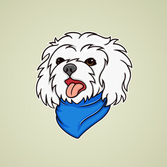 illustration vector of a maltese dog wearing a bandana.