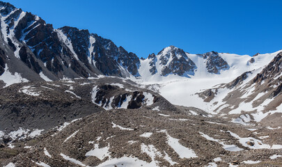 Glacier in the Trans-Ili Alatau (Central Asia) in the vicinity of the Kazakh city of Almaty