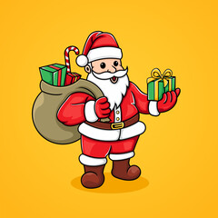 illustration vector, Santa brings presents and a bag of presents.