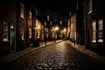 Fototapeta na wymiar Nighttime on the cobbles at Street in East Sussex