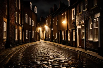 Tuinposter Nighttime on the cobbles at  Street in East Sussex © Malaika