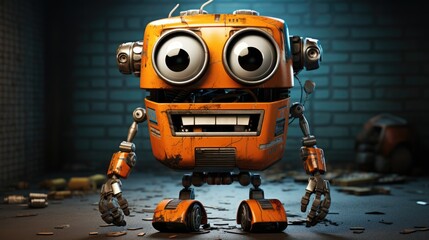 a cartoon character design of a clumsy robot with a square-shaped body. AI Generative - obrazy, fototapety, plakaty