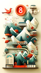 Creative illustration with a road in the mountains, travel concept.