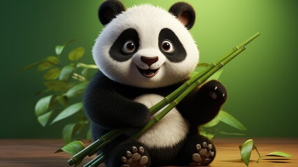 A cartoon character design of a cute panda with black and white fur. AI Generative