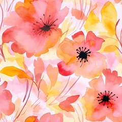 Seamless pattern of pink flowers with gold on white background. Pink flowers background.