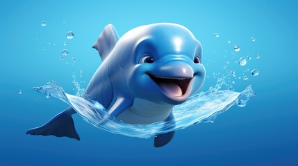 A cartoon character design of a friendly dolphin with a big smile. AI Generative