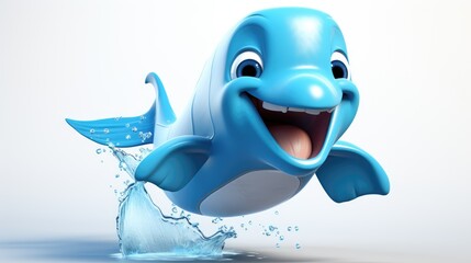 A cartoon character design of a friendly dolphin with a big smile. AI Generative