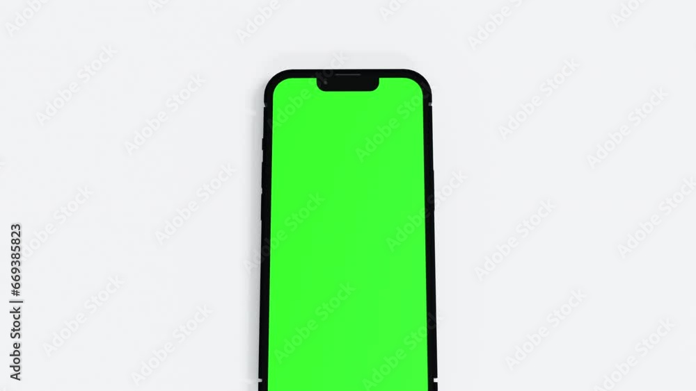 Wall mural smartphone drop on white background and show empty green screen, template for promote application or