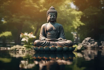 Gordijnen Buddha statue on nature background © Kien