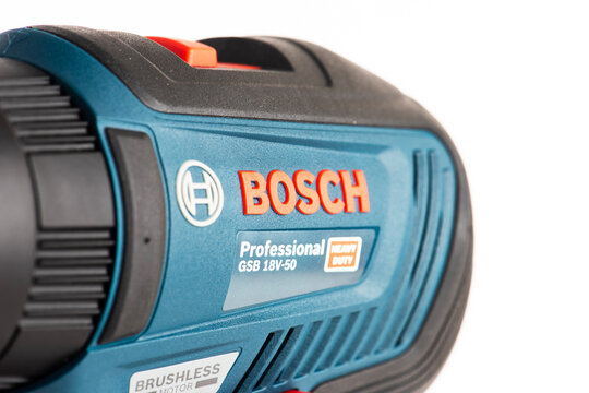 Istanbul - September 30, 2023: Bosch GSB 18V-50 Professional cordless combi drill. Cordless screwdriver and impact drill.