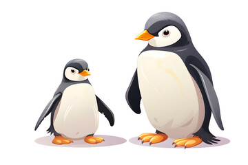 Naklejka premium two penguin characters vector style illustration on white background in cute simple cartoon style