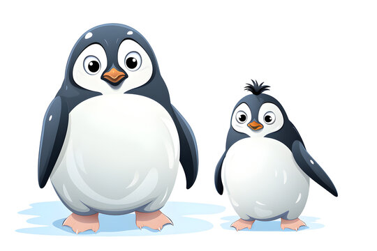 two penguin characters vector style illustration on white background in cute simple cartoon style