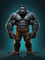 Fototapeta na wymiar A cartoon character design of a strong gorilla with a muscular body. AI Generative