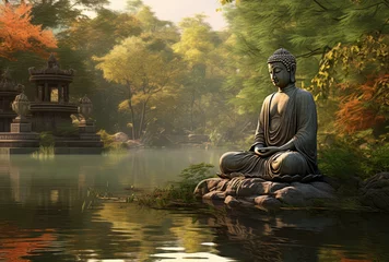 Fotobehang Buddha statue on nature background © Kien