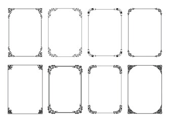 Luxury decorative black frames. Retro ornamental frame, vintage rectangle ornaments & ornate border. Decorative wedding frames, antique museum image borders. Isolated vector icons set