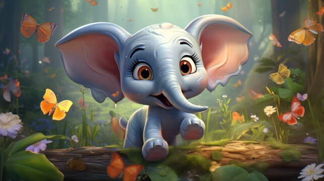 Fototapeta a cartoon character of a baby elephant with big floppy ears. illustration