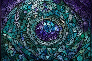 A Liquid Mosaic of Emerald, Sapphire, and Amethyst Frozen in Time, Capturing Intricate Beauty.
