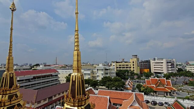 Scenery of Bangkok from Roof Top of Wat Ratchanatdaram Worawihan, Loha Prasat.