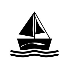Black sailboat floating on wave ocean sea icon flat vector design