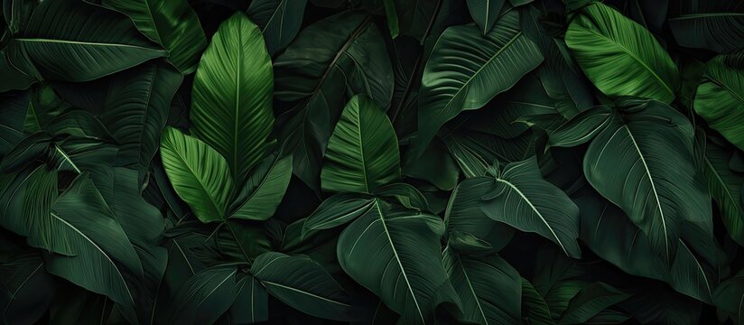 Dark green tropical leaf group background panoramic background