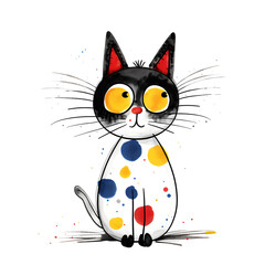 simple colourful ink illustration of cute funny cat isolated on white background