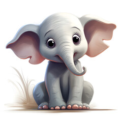 colourful cartoon illustration of cute baby elephant isolated on white background