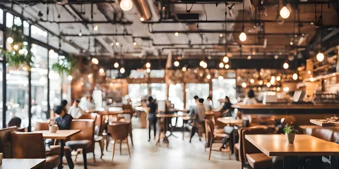Foto op Plexiglas Bright Blur coffee shop with people in walking in blurred motion in coffee shop space © Smile Studio AP