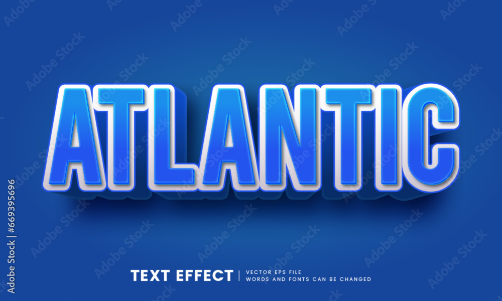 Aufkleber editable 3d blue atlantic text effect. fancy font style perfect for heading and title.