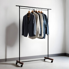 wardrobe with clothes on hangers