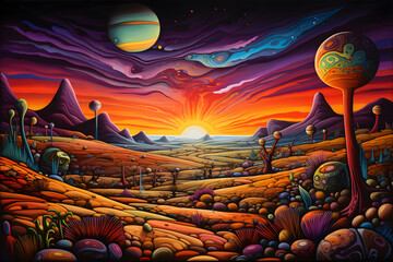 colourful impressionistic painting of the alien landscape
