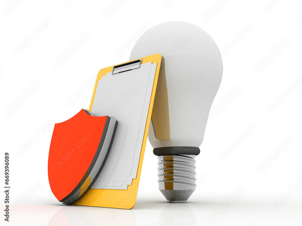 Poster 3d rendering fluorescent cfl lamp with shield