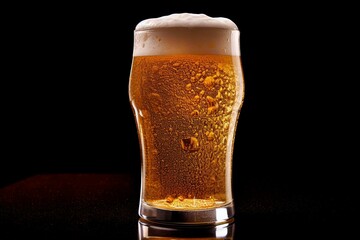 A foamy pint of lager in a golden glass. Generative AI