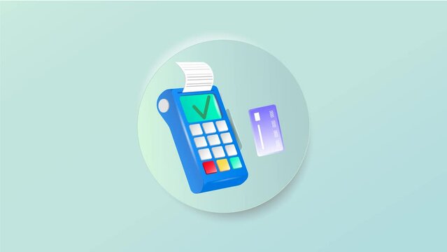 Payment terminal, a modern POS-bank payment device.
A payment device with an NFC keyboard. A credit card reader.
Animation of a contactless payment system.