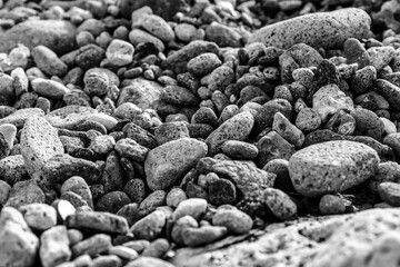 Boulders on the shore on the beach