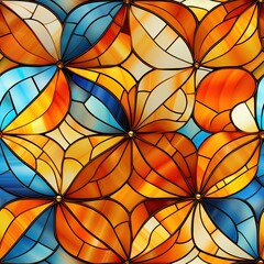 seamless pattern with texture ornament of a stained glass window on orange background