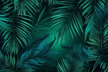 Pattern of palm leaves on a tropical summer background. Generative AI