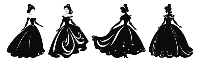 Set of Princess Black Color Vector Clipart