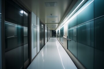 Blurred opulent medical passageway with a contemporary style. Generative AI