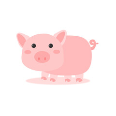 Cute pink pig on white background. Illustration. Vector